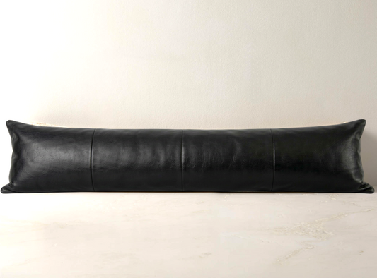 Black Leather Lumbar Pillow Cover