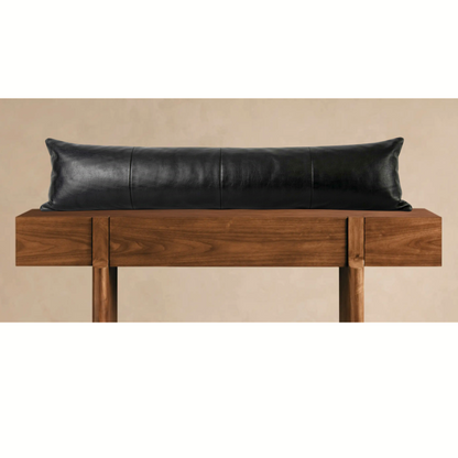 Black Leather Lumbar Pillow Cover