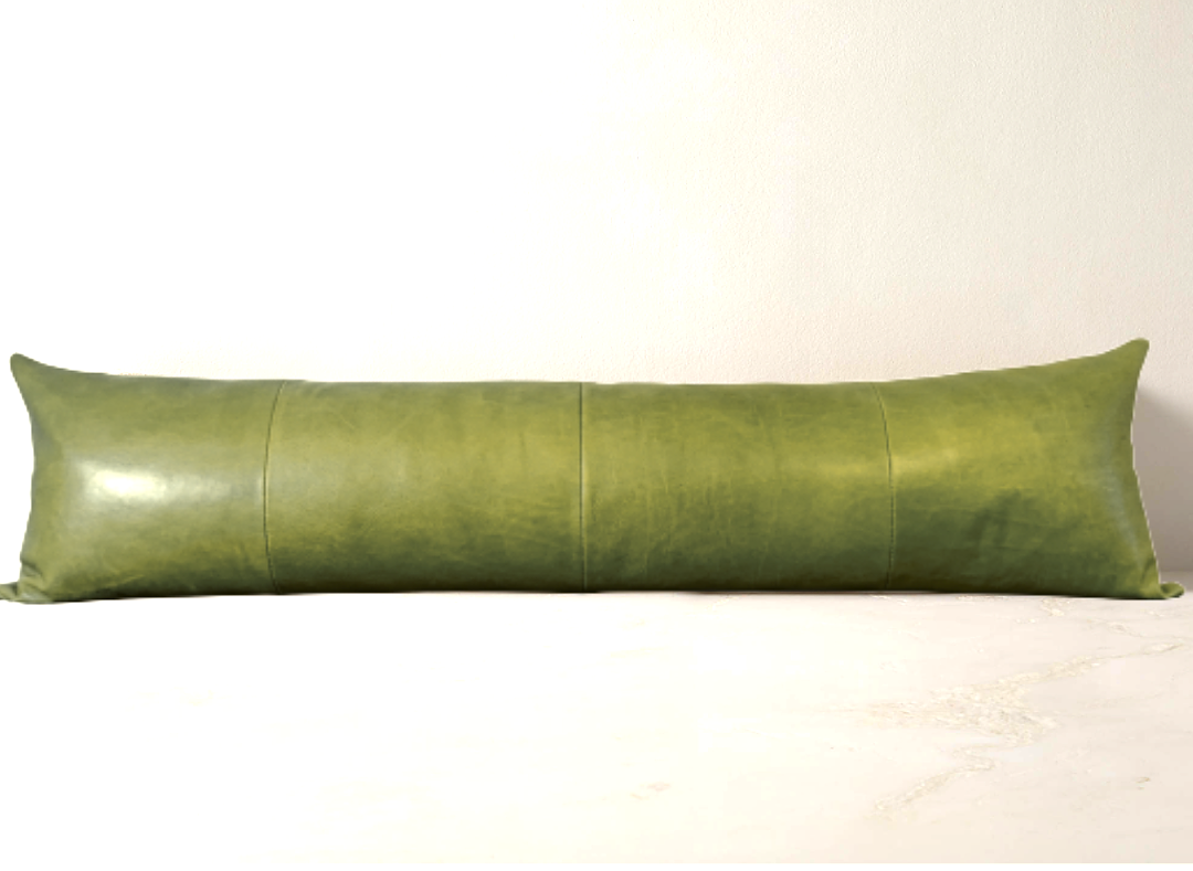 Olive Leather Lumbar Pillow Cover