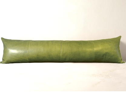 Olive Leather Lumbar Pillow Cover